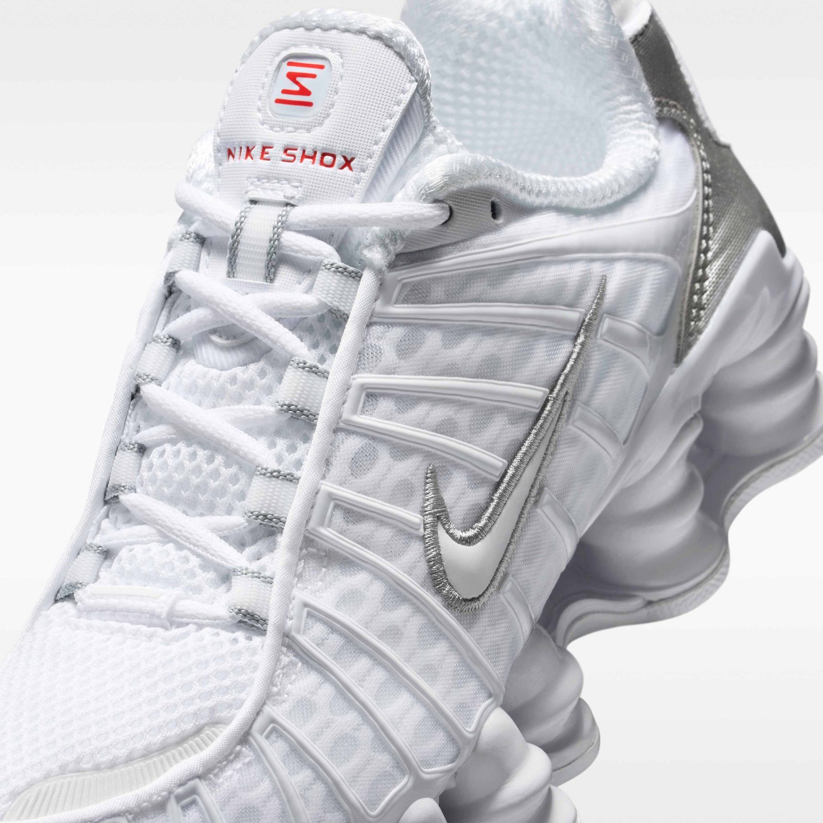 Nike Shox TL Older Kids' Shoes - White/Metallic Silver/Max Orange/White - Image 7
